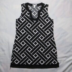 WHBM womens DRESS sleeveless BLACK white TUNIC career MIDI size L